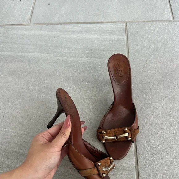 Vintage Gucci Brown Leather Horsebit Slide Sandals - Picture 2 of 5